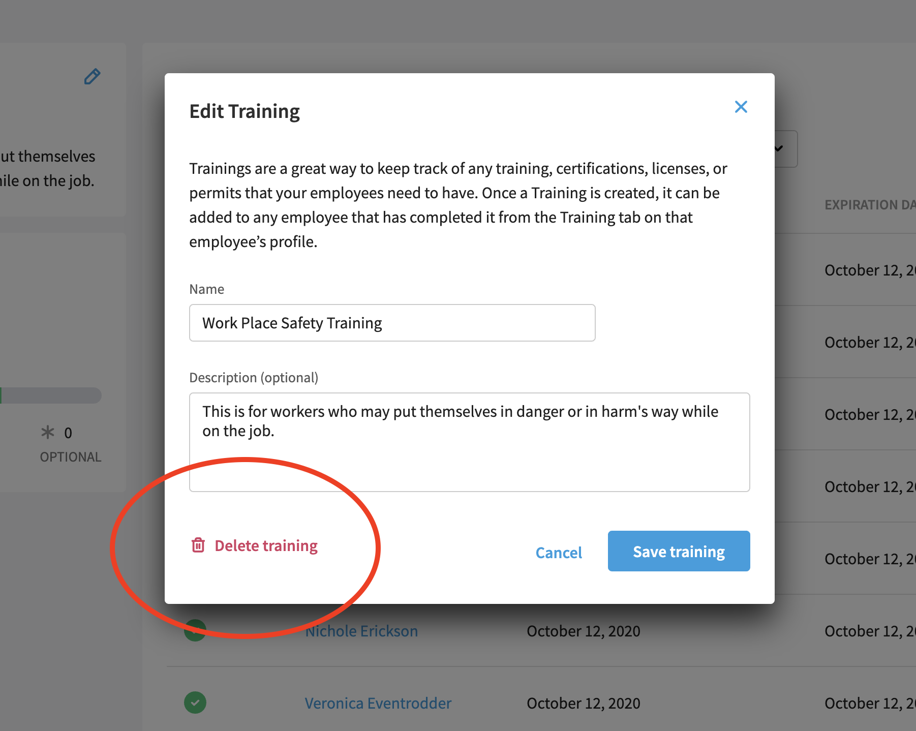 How To Delete A Training